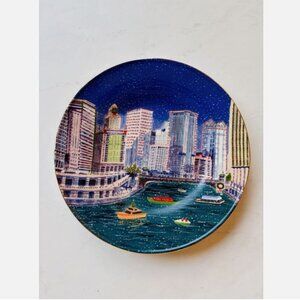 NEW Anthropologie Holiday in the City Stoneware Dessert Plate Chicago